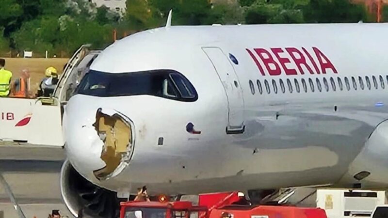 Aviao-Airbus-A321-da-Iberia-colide-com-passaro-na-decolagem.