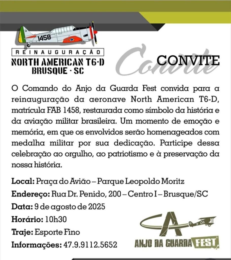 Convite para Inauguração do NA T6D Texan em Brusque-SC