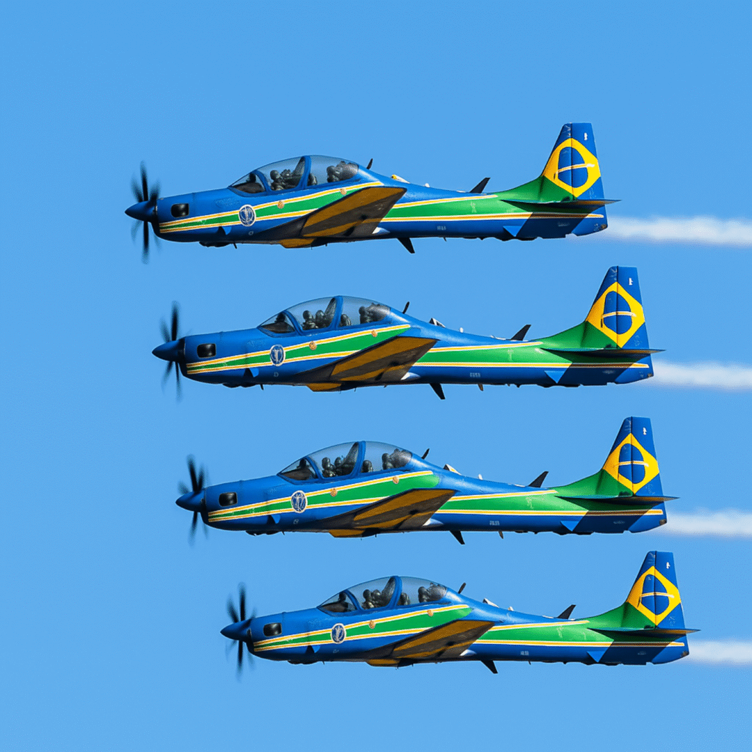 Esquadrilha da Fumaça sem apresentação completa em formação reduzida com quatro aeronaves A-29 Super Tucano_Imagem Ilustrativa