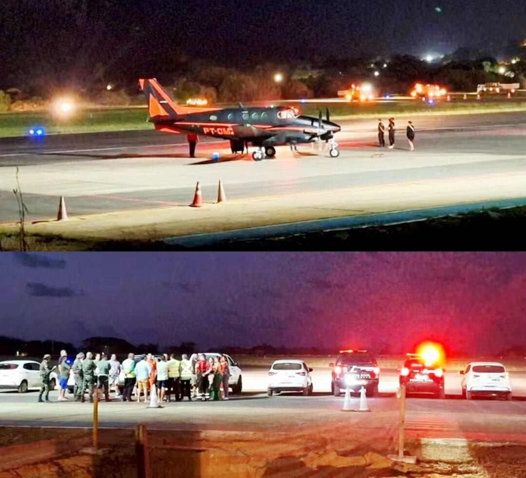 Aviao-King-Air-UTI-PT-OMZ-fez-pouso-noturno-em-Fernando-de-Noronha-com-iluminacao-por-carros_Imagem-da-Internet