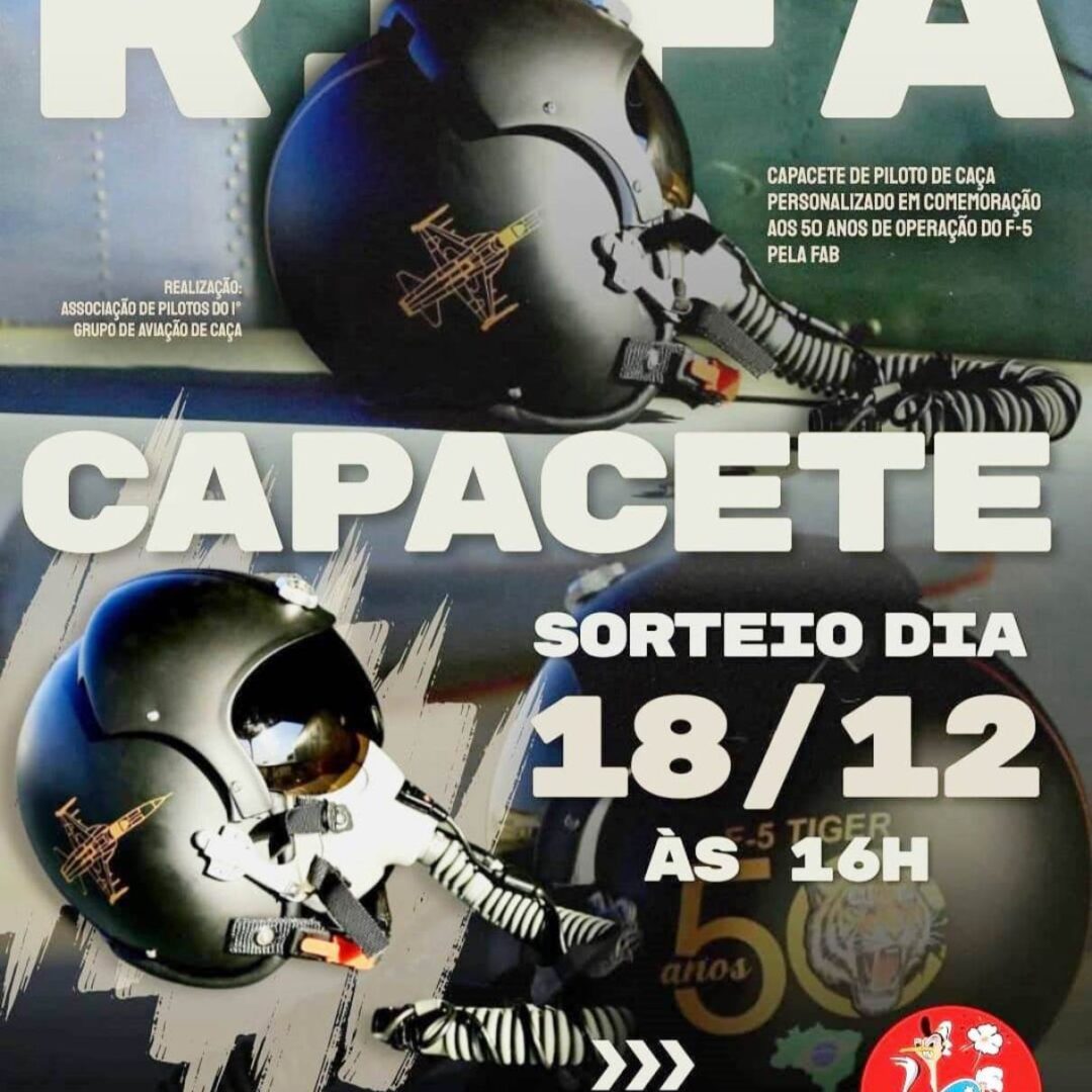 Rifa capacete piloto militar celebra 50 anos do caça F-5 na reta final do sorteio