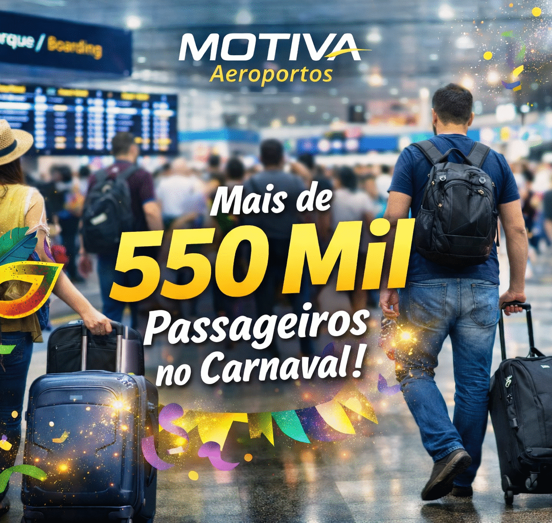Motiva Aeroportos prevê mais de 550 mil passageiros durante o Carnaval em 14 terminais