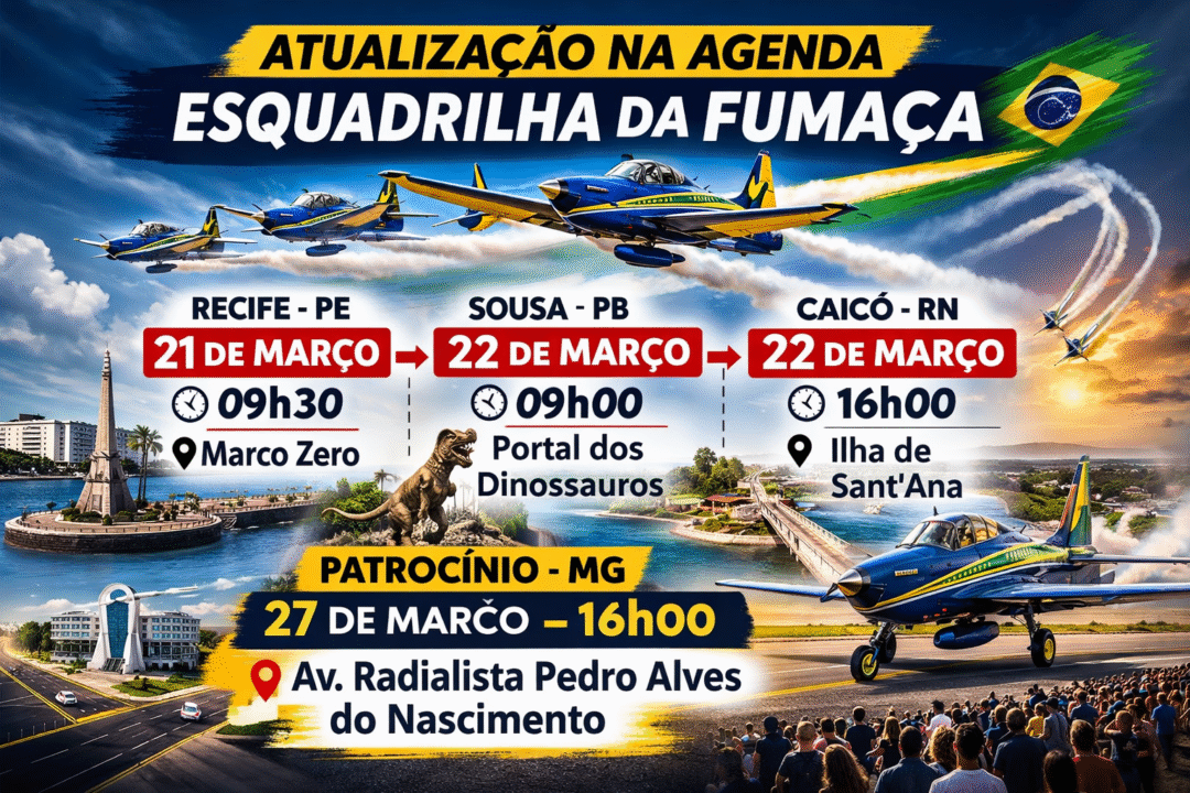 Alterações na agenda da Esquadrilha da Fumaça em março de 2026 mexem com programação no Nordeste e em Minas_Imagem Ilustrativa