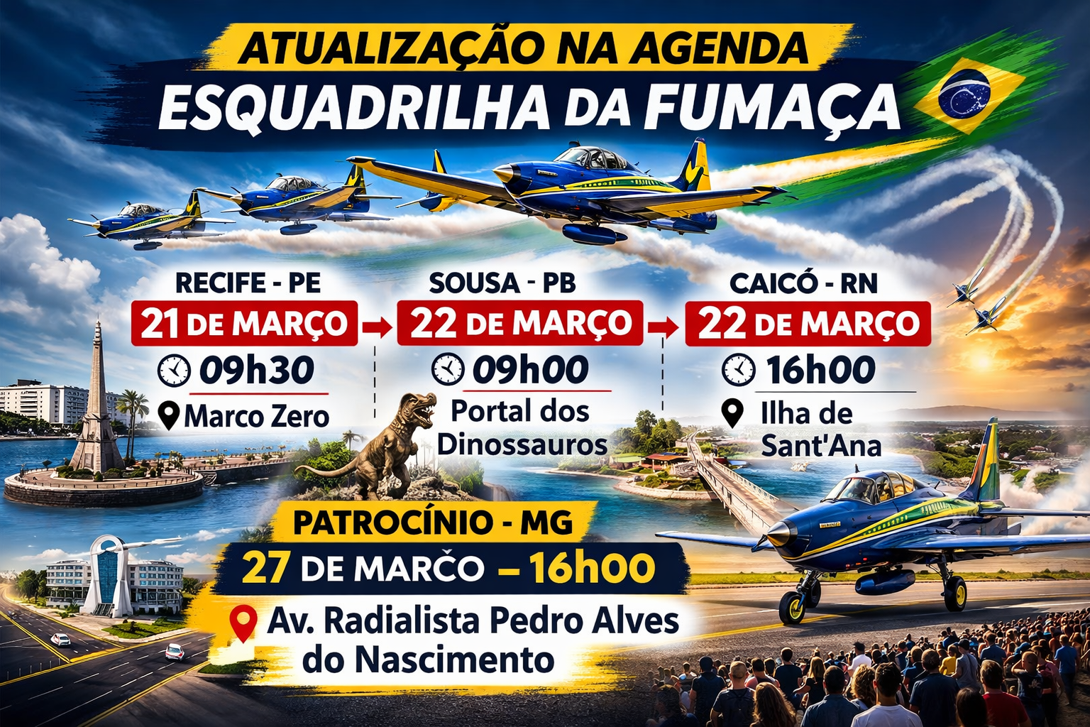 Alterações na agenda da Esquadrilha da Fumaça em março de 2026 mexem com programação no Nordeste e em Minas_Imagem Ilustrativa