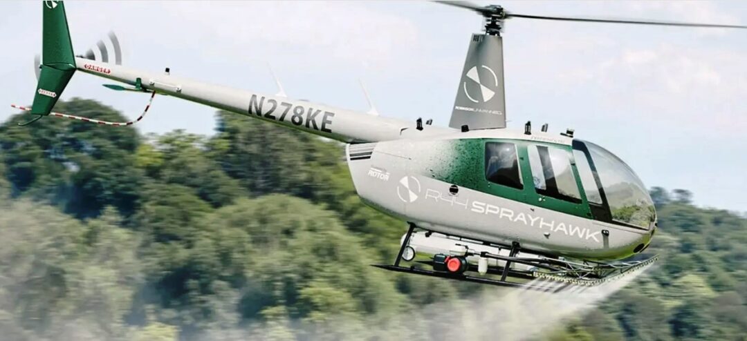 Helicoptero-Robinson-sem-piloto-usado-na-pulverizacao-agricola_Imagem-Robinson