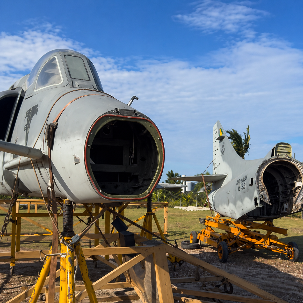 Caça A-4 da Marinha do Brasil sendo montado em Picarras_Imagem Navegantes e Penha 1