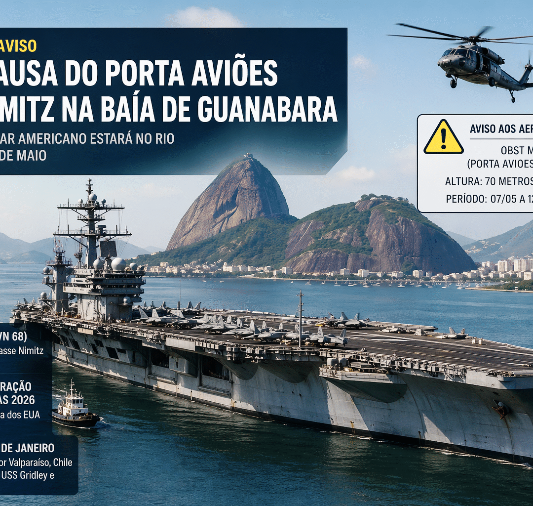 Porta aviões nuclear USS Nimitz terá escala na cidade do Rio de Janeiro e FAB alerta pilotos
