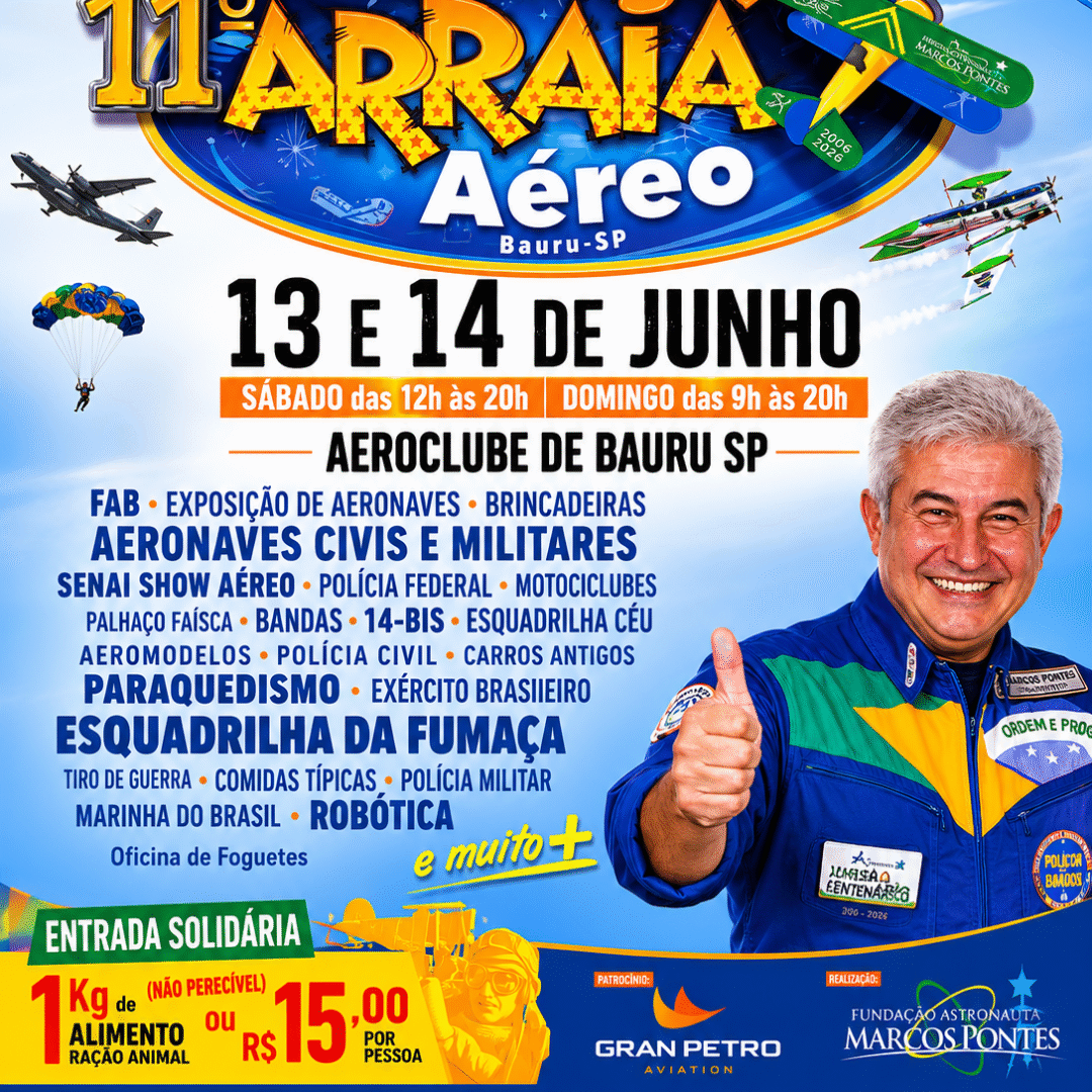 Arraiá Aéreo Inspirando Gerações 2026 divulga programação oficial com Gripen, KC-390 e Esquadrilha da Fumaça