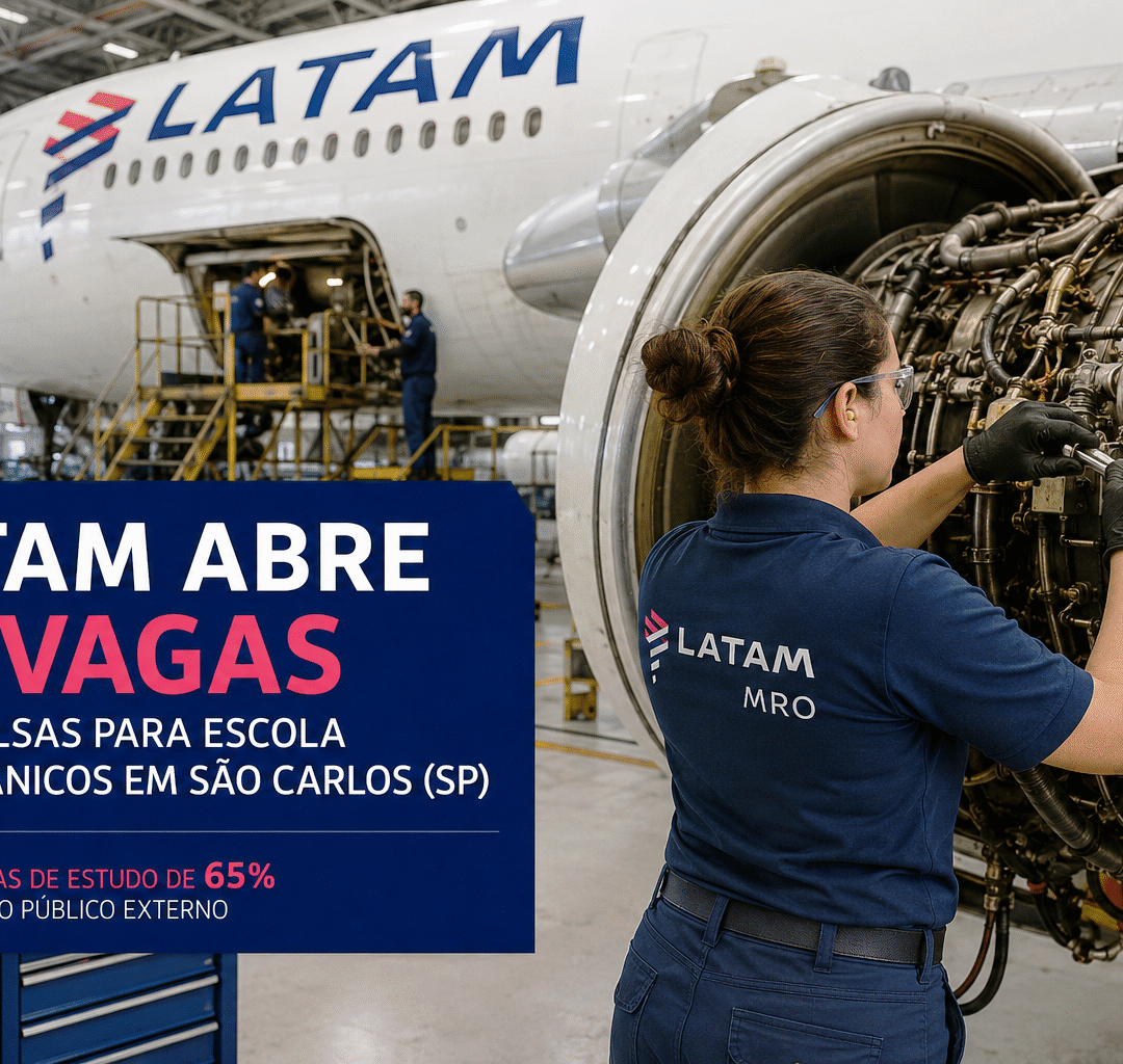 LATAM abre 75 vagas com bolsas para formar mecânicos de aeronaves em São Carlos