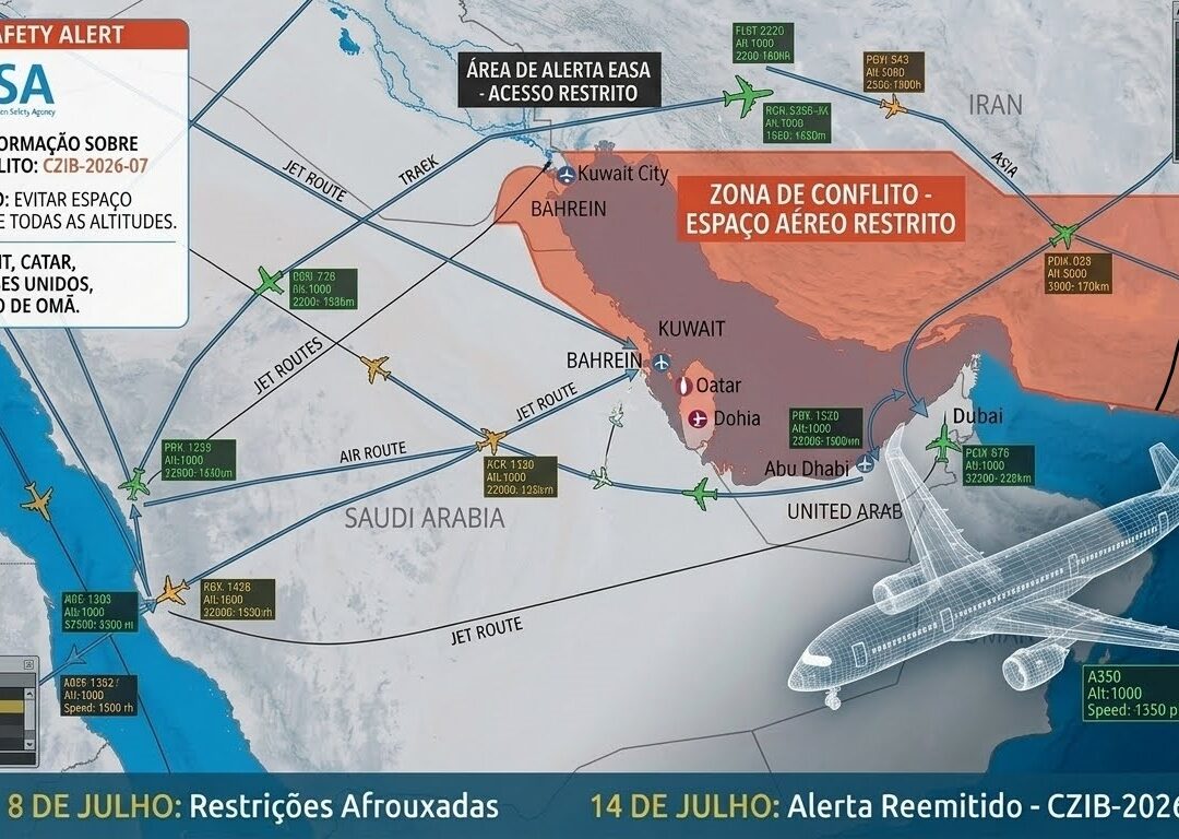 EASA alerta contra voos sobre países do Golfo e amplia recomendações de segurança aérea