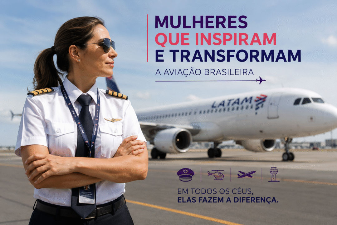 Mulheres pilotas nas companhias aéreas brasileiras durante preparação para voo comercial.