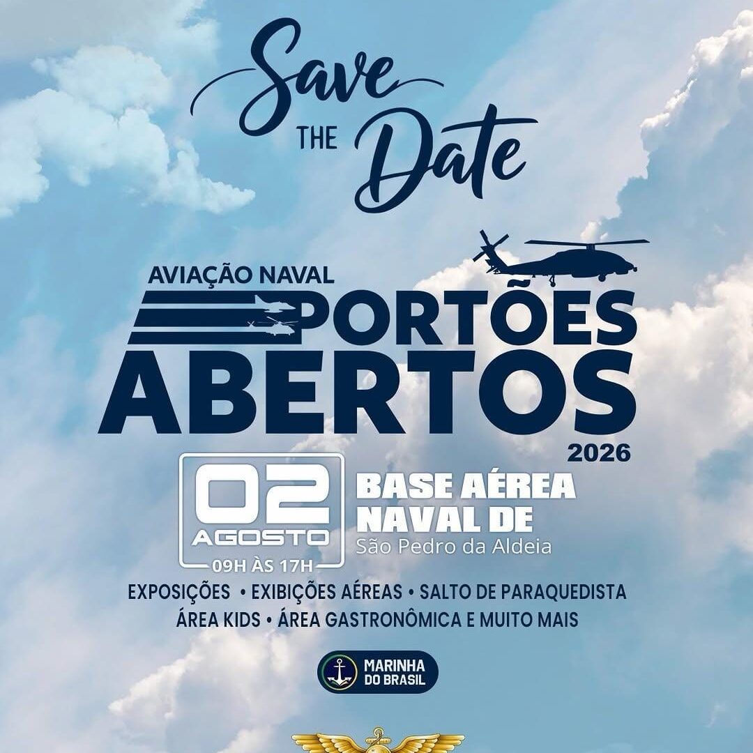 02 AGO 2026 Portões Abertos da Aviação Naval levará Esquadrilha da Fumaça e grandes atrações a São Pedro da Aldeia