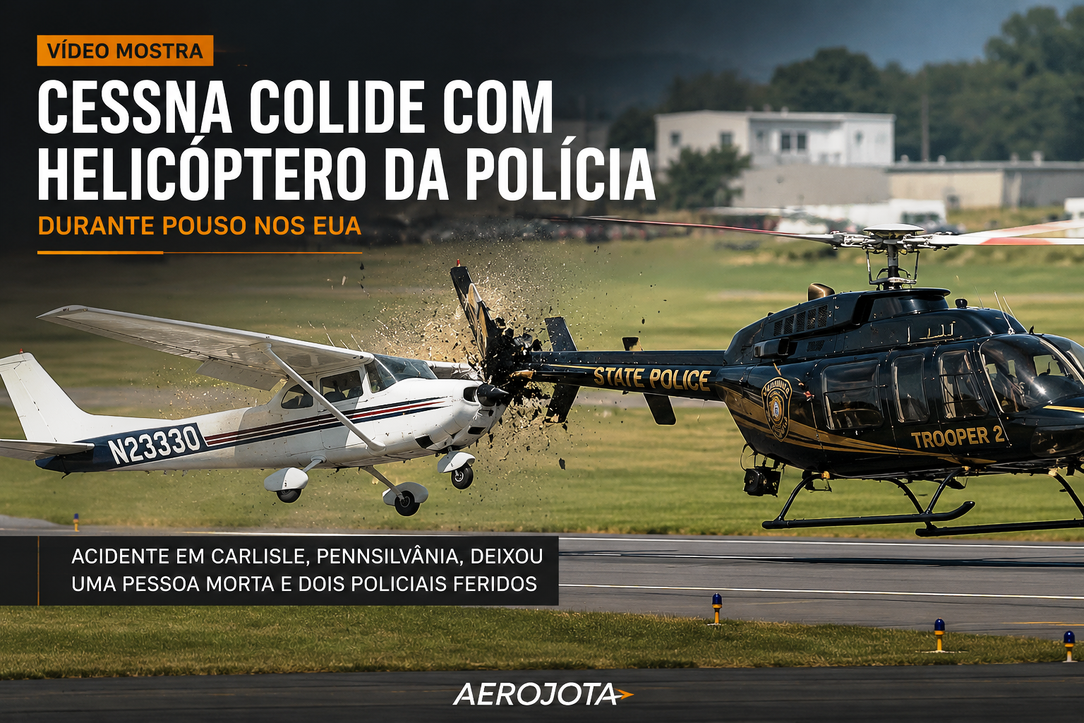 Avião Cessna colide com helicóptero da Policia nos EUA.