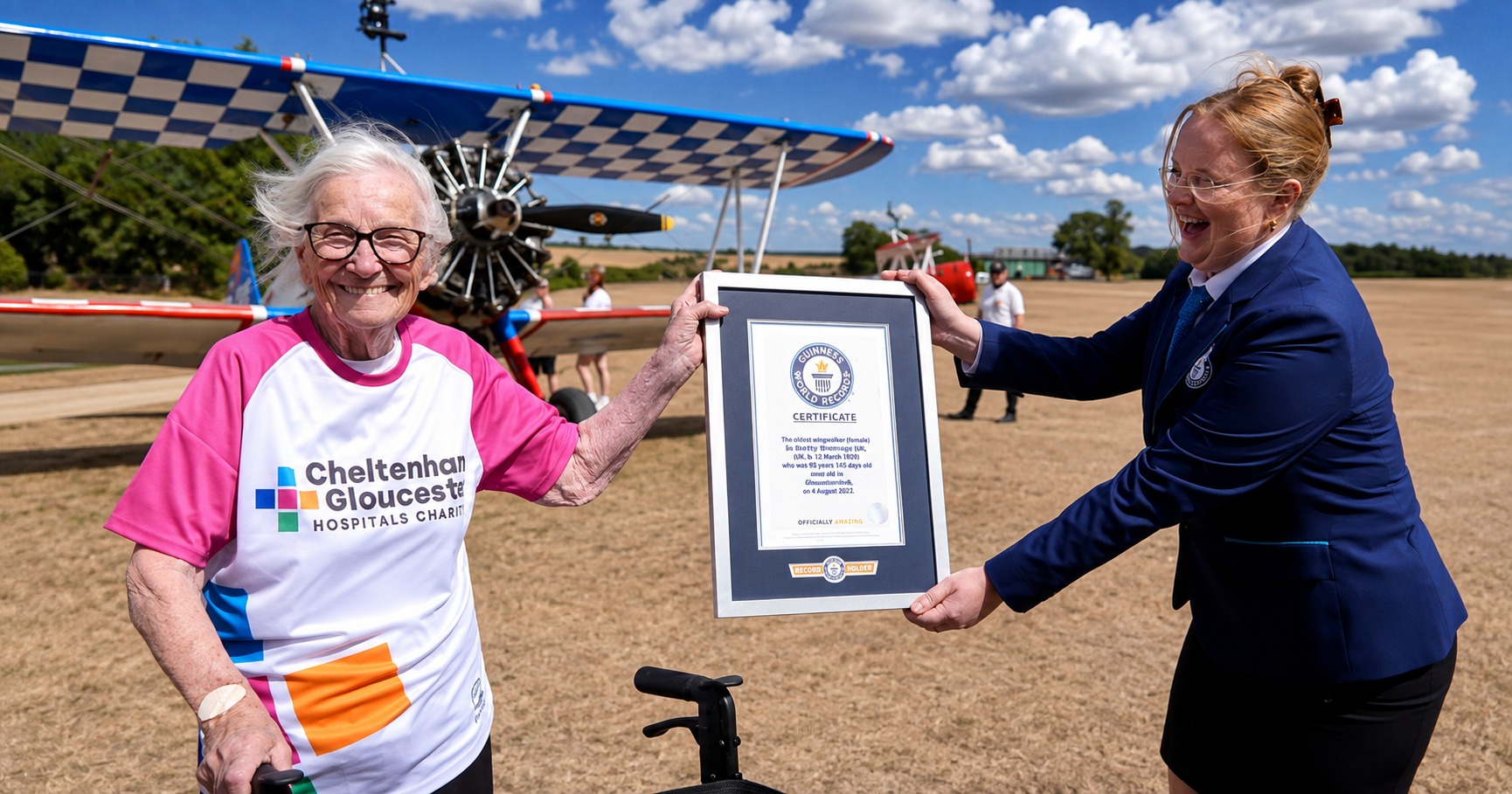 Britânica de 97 anos quebra recorde mundial de wing walking_Imagem Divulgação