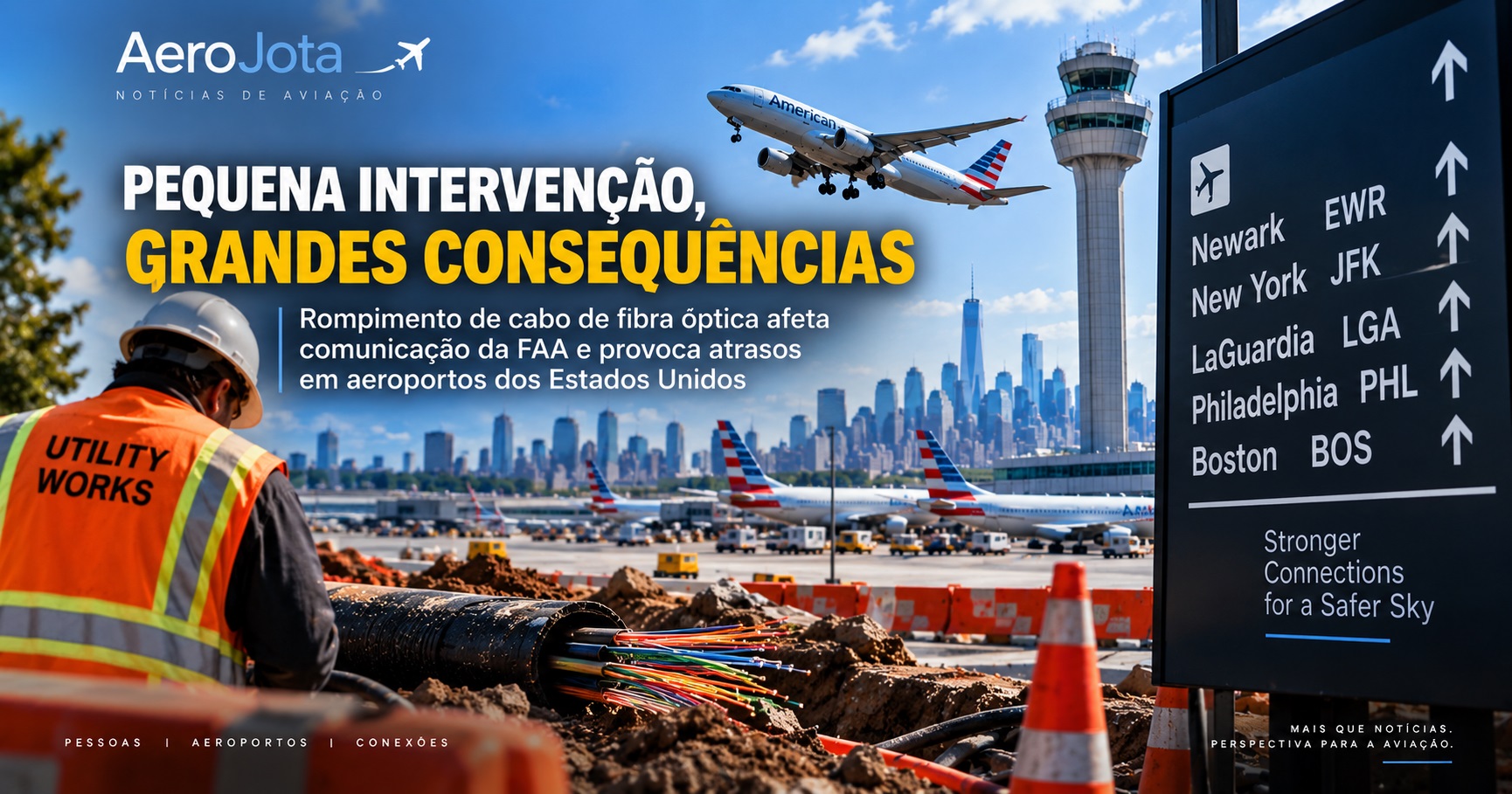 Falha da FAA afeta voos nos Estados Unidos após rompimento de cabo de fibra óptica