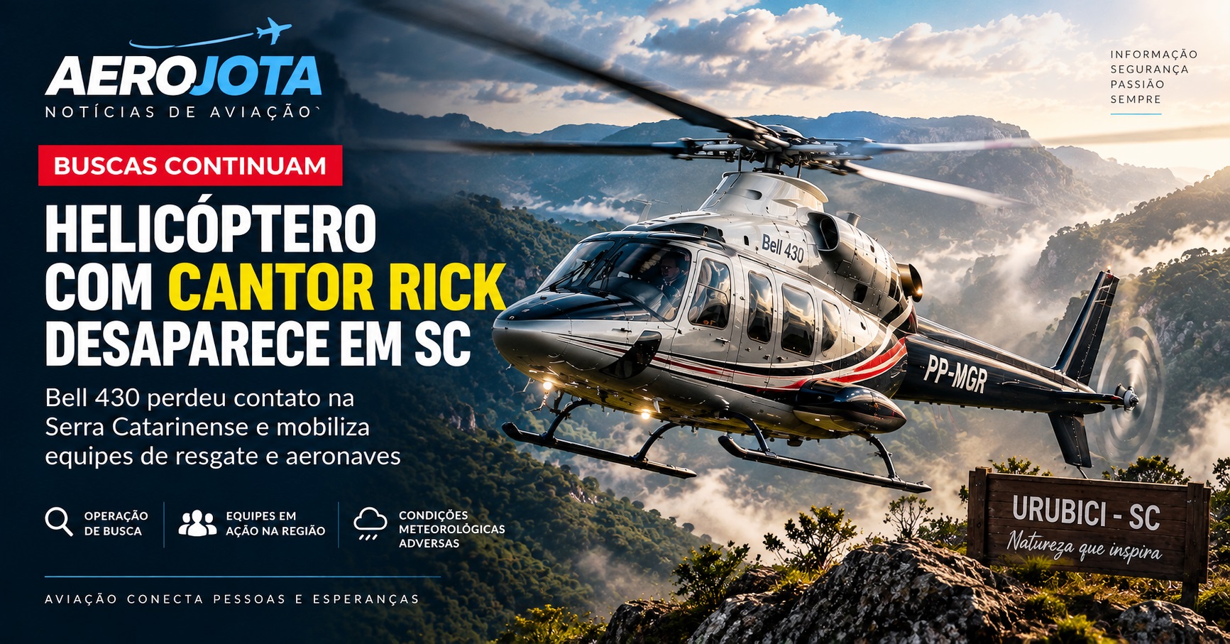 Acidente com helicóptero do cantor Rick durante buscas em Santa Catarina