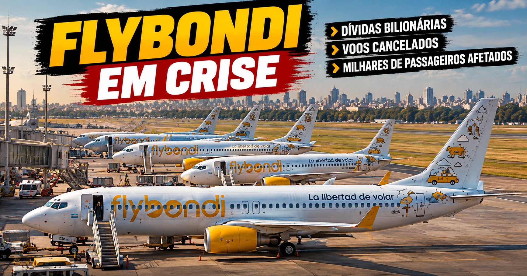 Crise-financeira-da-Flybondi-com-aeronaves-Boeing-737-estacionadas-em-aeroporto-argentino
