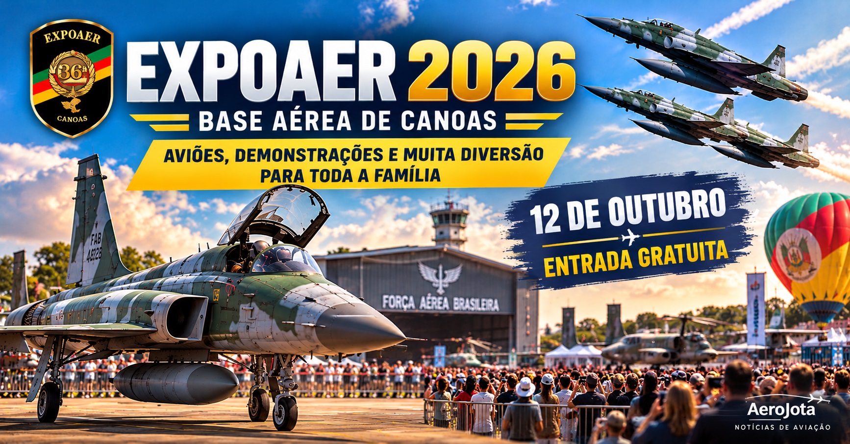 EXPOAER 2026 terá caça F-5, carros de corrida e entrada gratuita na Base Aérea de Canoas