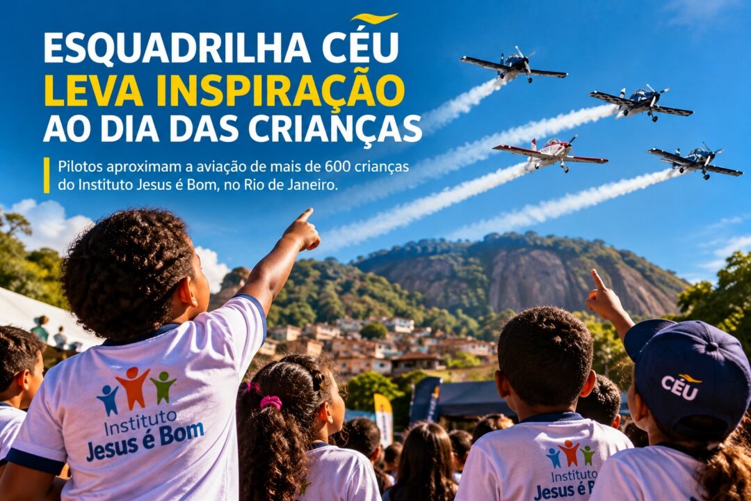 Esquadrilha-Ceu-no-Dia-das-Criancas-em-ilustracao-de-aeronaves-acrobaticas-sobre-criancas-que-observam-o-ceu.