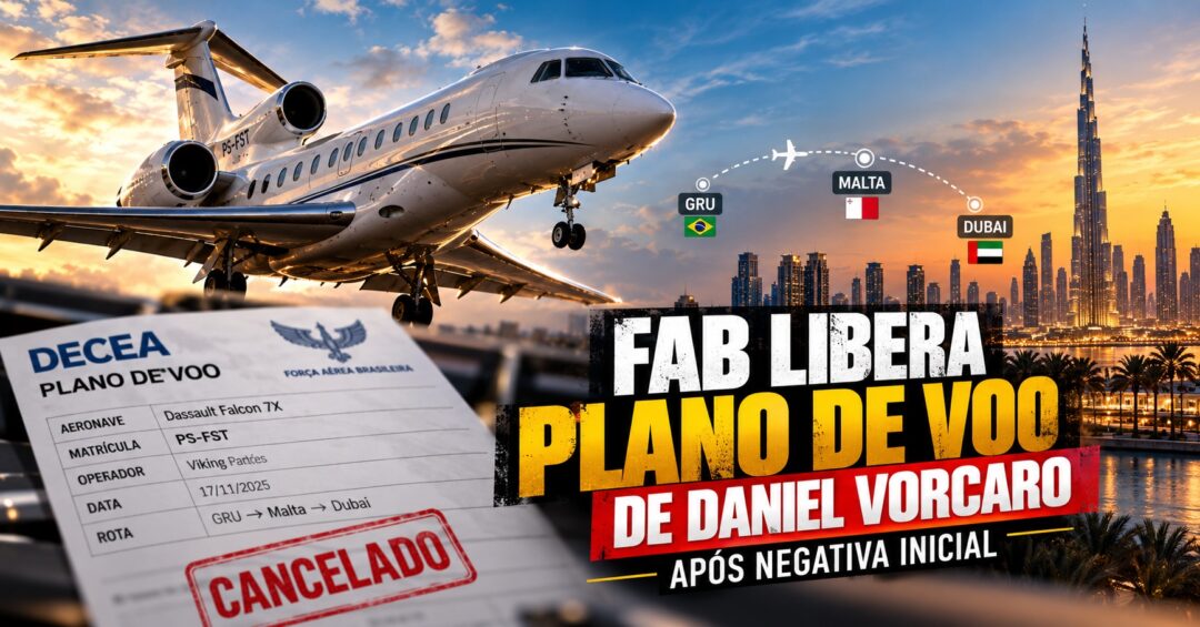 Plano-de-voo-de-Daniel-Vorcaro-liberado-pela-FAB-apos-negativa-de-acesso-com-ilustracao-do-jato-Falcon-7X-PS-FST