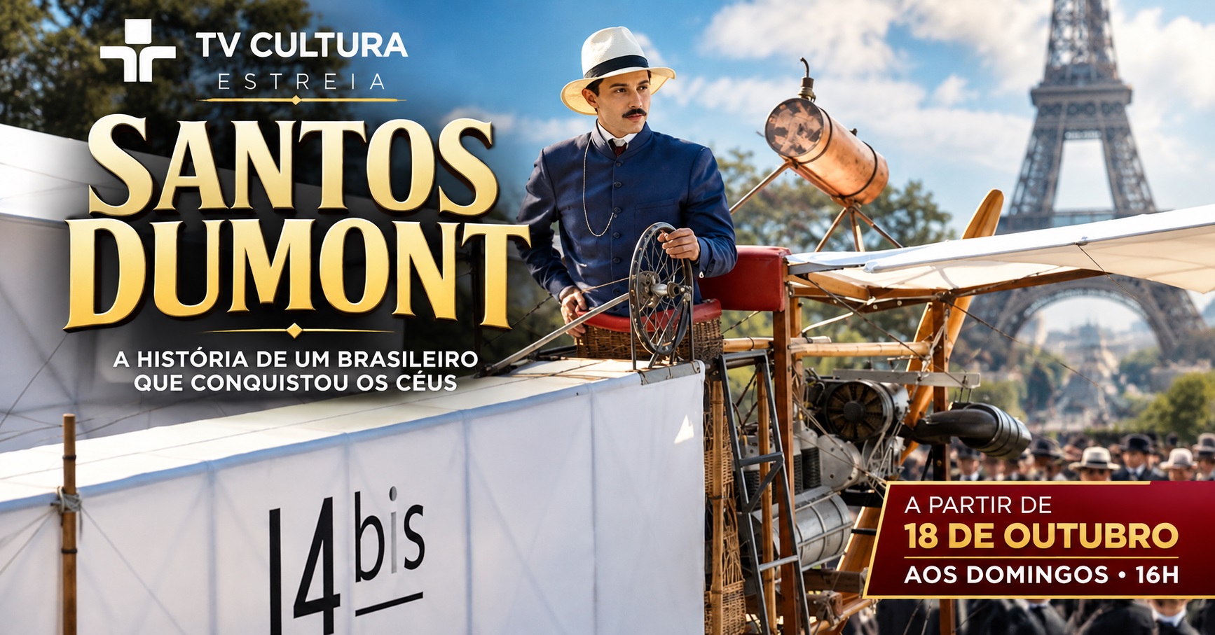 TV Cultura estreia série sobre Santos Dumont nos 120 anos do voo do 14-bis